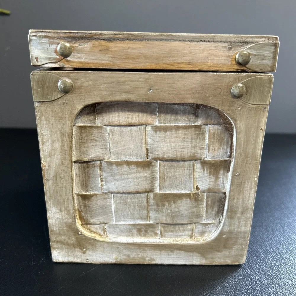 Rustic Cabin Upcycled Wooden Tissue Box Cover Square Facial Holder Hinged Lidded